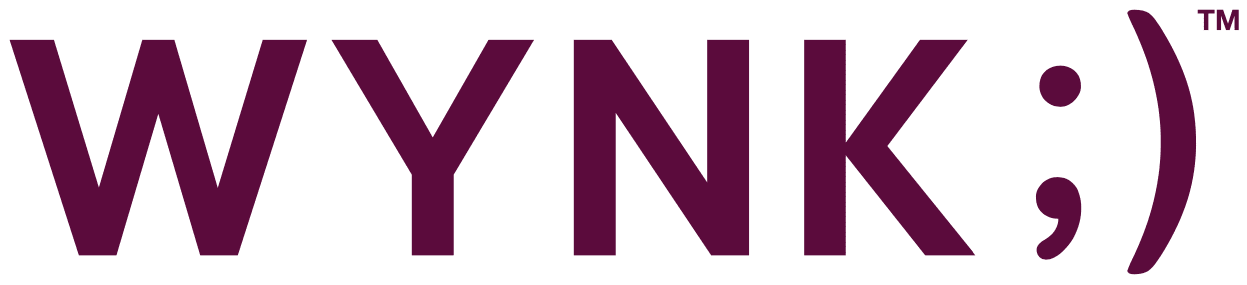 Logo featuring the word 'WYNK' in bold, dark purple letters with a winking emoticon made from a semicolon and a parenthesis on the right side.